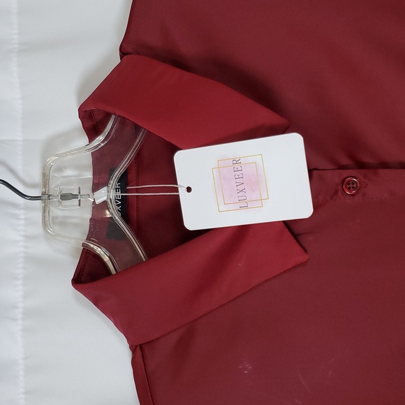 Luxveer Women's Long Sleeve Button Down Classic Collared Shirt ~ Wine Red - Picture 6 of 10